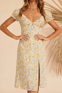 Thinking Of The Past Midi Dress Yellow