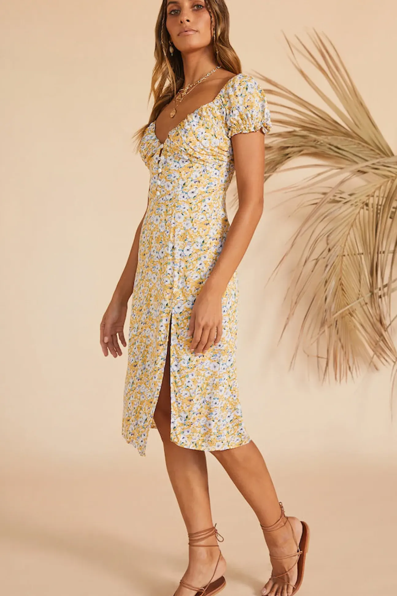 Thinking Of The Past Midi Dress Yellow