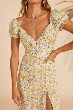 Thinking Of The Past Midi Dress Yellow