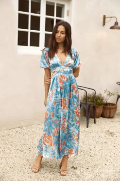 Through Oceans Satin Maxi Dress Blue