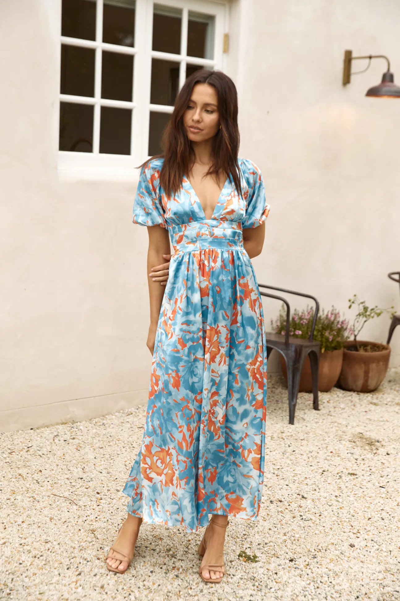 Through Oceans Satin Maxi Dress Blue
