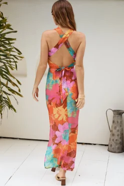 Tropical Retreat Halter Maxi Dress Pink