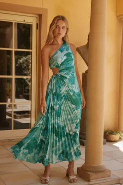 Tropic Haze One-Shoulder Maxi Dress Green