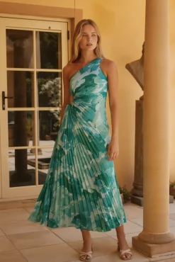 Tropic Haze One-Shoulder Maxi Dress Green
