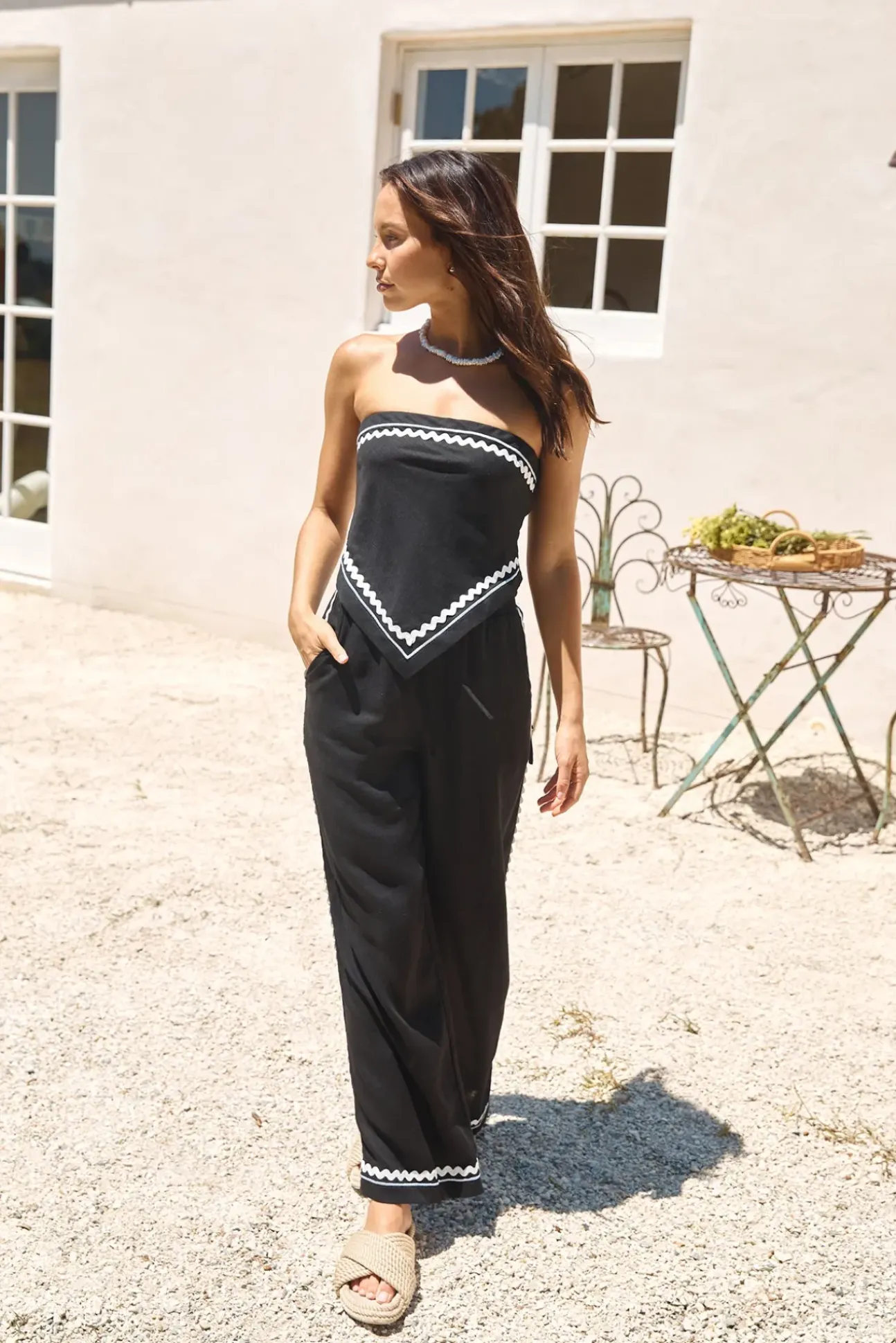 Twin Flame Linen Pant Black