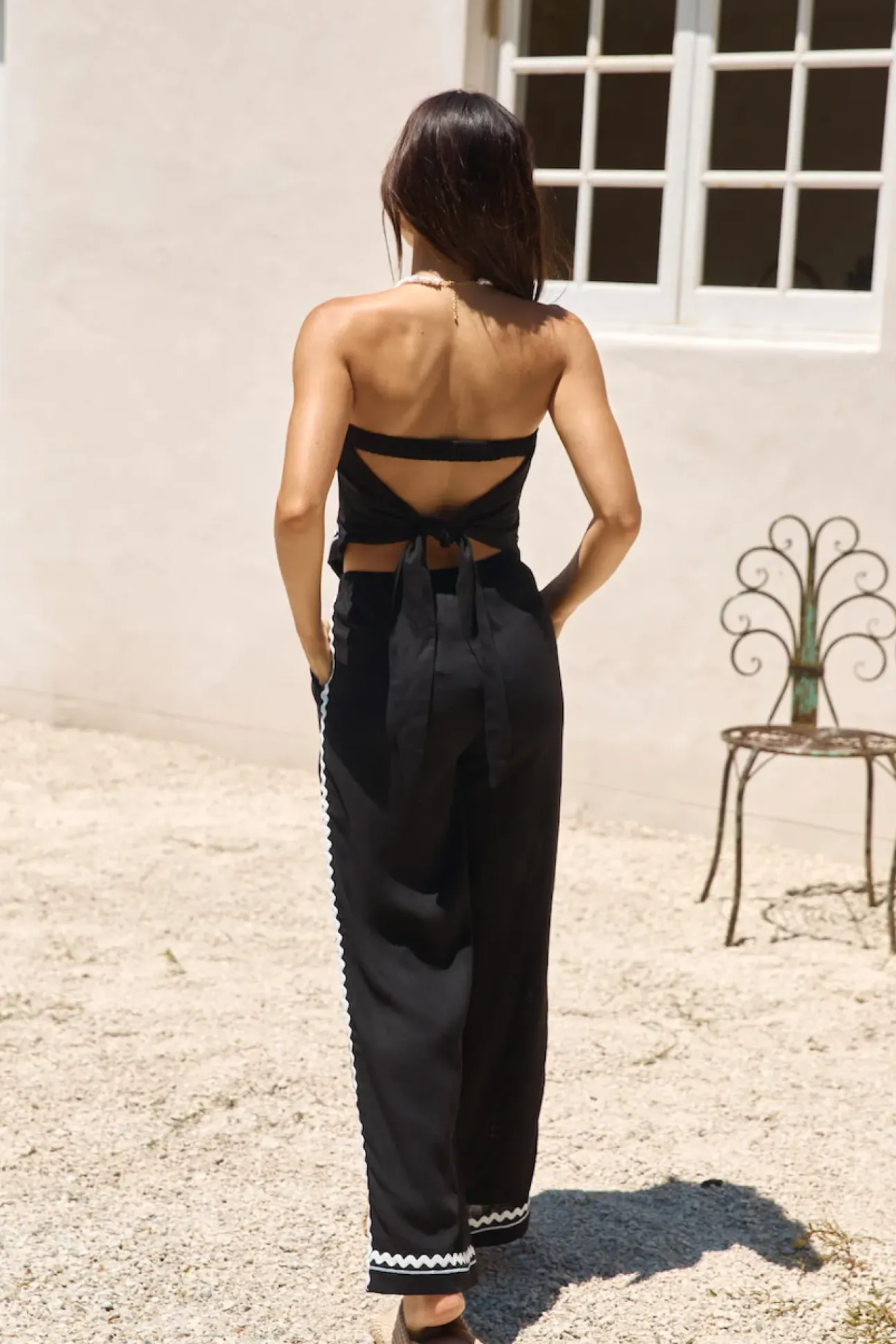 Twin Flame Linen Top Black