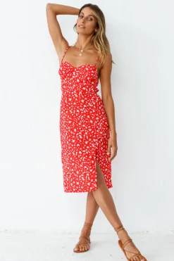 Waiting For Spring Midi Dress Red