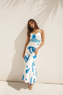 Whirlwind Skies Satin Maxi Dress Blue