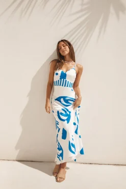 Whirlwind Skies Satin Maxi Dress Blue
