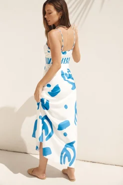 Whirlwind Skies Satin Maxi Dress Blue