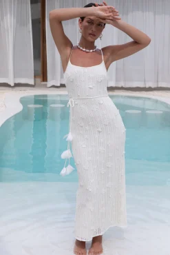 Whispering Petals Knit Midi Dress Cream