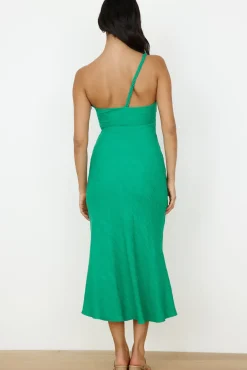 Wrinkle In Time One Shoulder Maxi Dress Green