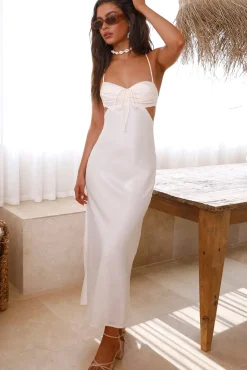 Writing In The Sky Satin Maxi Dress Cream