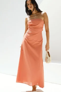 Yasmin Strapless Maxi Dress Coral