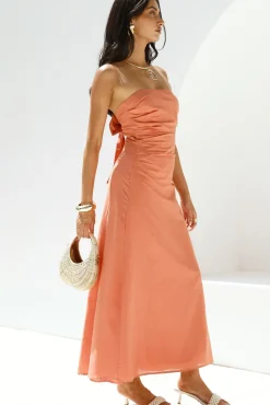 Yasmin Strapless Maxi Dress Coral