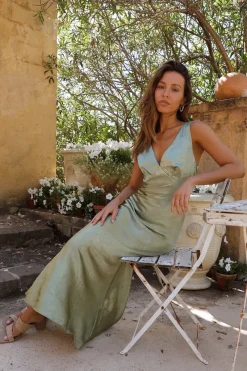 Young Folks Satin Maxi Dress Sage