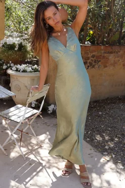 Young Folks Satin Maxi Dress Sage